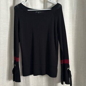 INC Black Boat ladies Top fancy long sleeves with red stripe